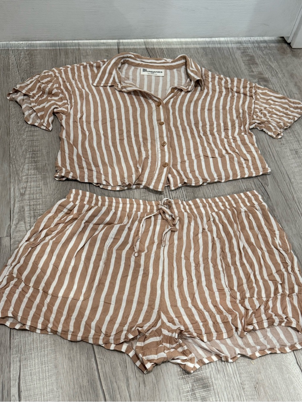 Striped Cotton-Blend Summer Set — Cream & Brown